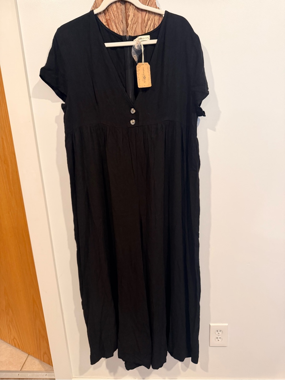 NATURAL LIFE Black V-Neck Button Wide Leg Jump Suit Size L/XL - NWT